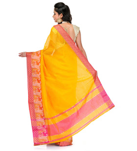 Yellow Supernet Banarasi Saree