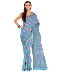 Sky Blue Supernet Banarasi Saree