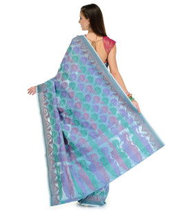 Sky Blue Supernet Banarasi Saree