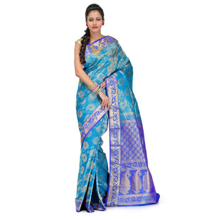 Turquoise Art Kanchipuram Handloom Silk Saree