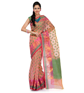 Peach Kora Banarasi Saree