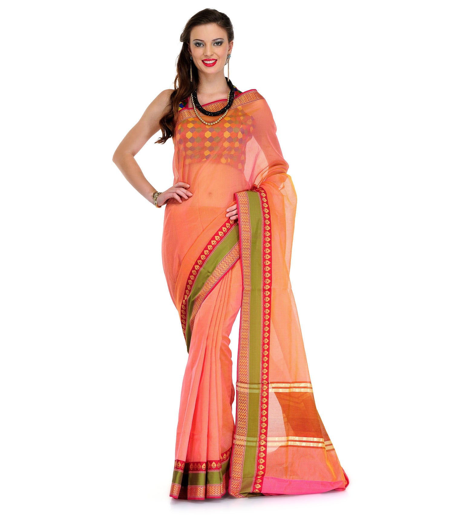 Peach Supernet Banarasi Saree