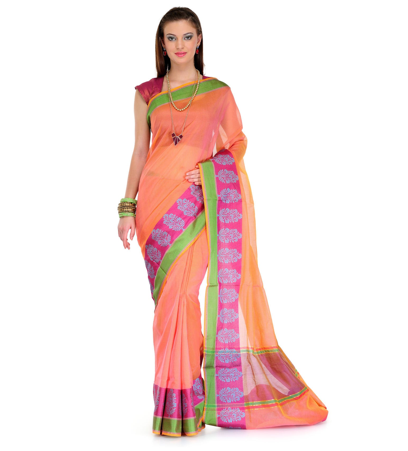 Peach Supernet Banarasi Saree