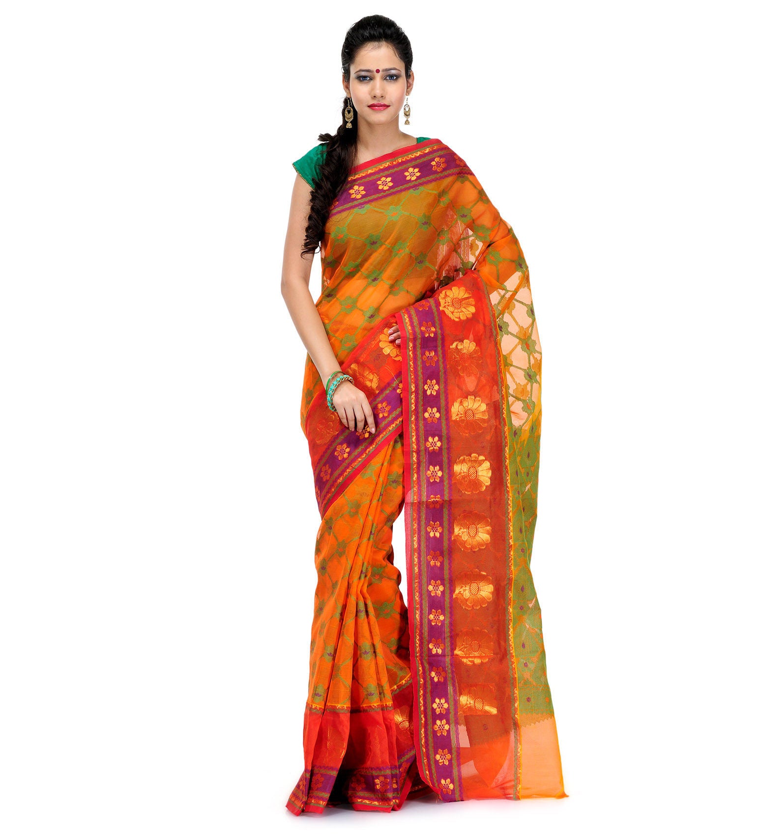 Orange Kora Banarasi Saree