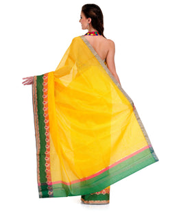 Yellow Supernet Banarasi Saree