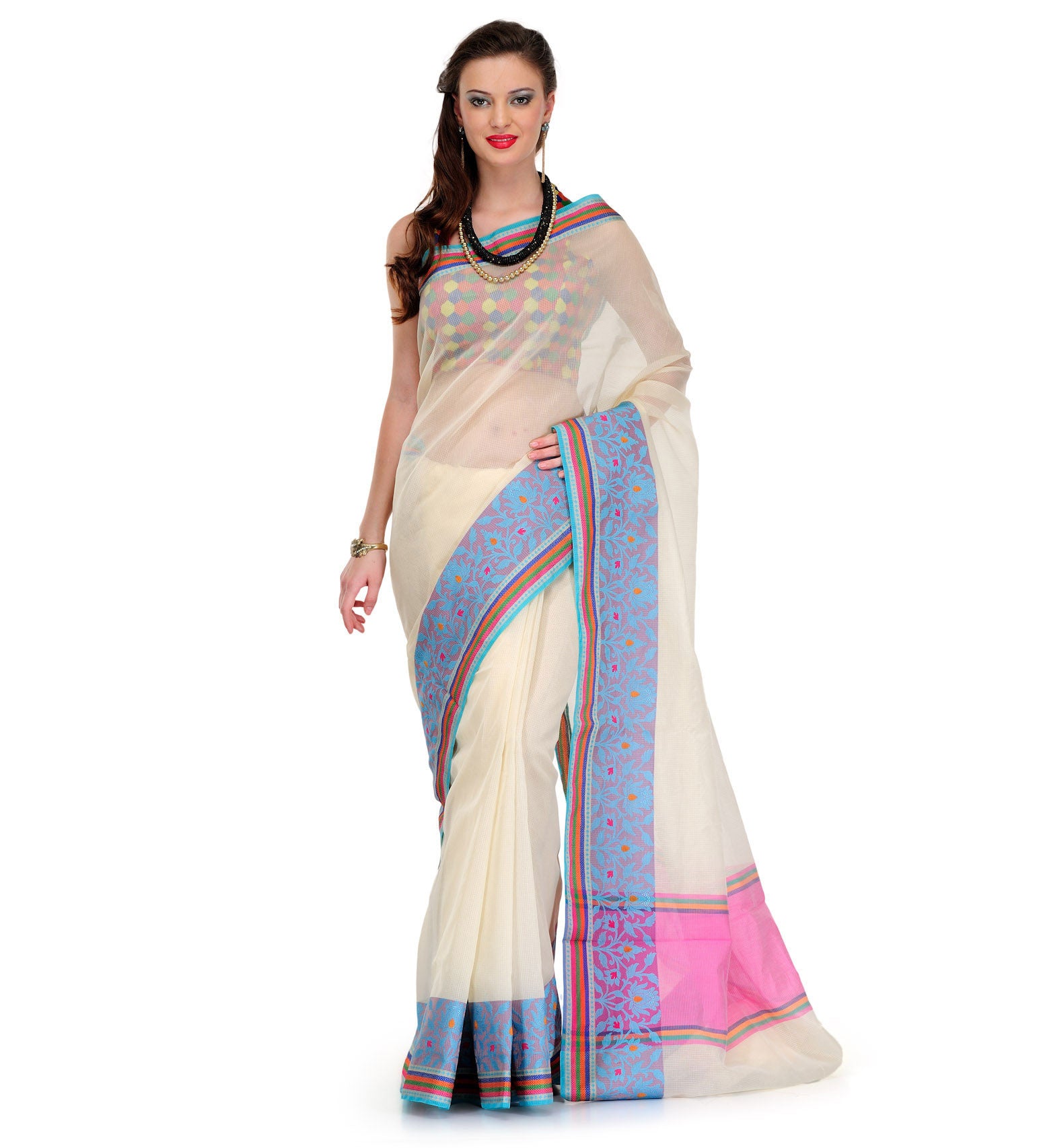 Off White Supernet Banarasi Saree