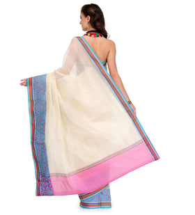 Off White Supernet Banarasi Saree