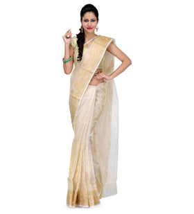 Beige Kota Cotton Banarasi Saree