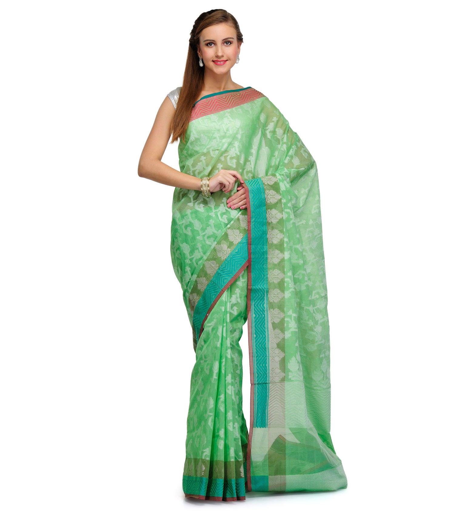 Green Kora Banarasi Saree