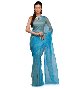 Turquoise Tissue Banarasi Saree