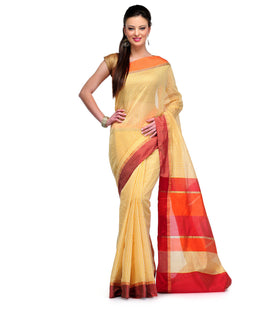 Yellow Chanderi Cotton Banarasi Saree