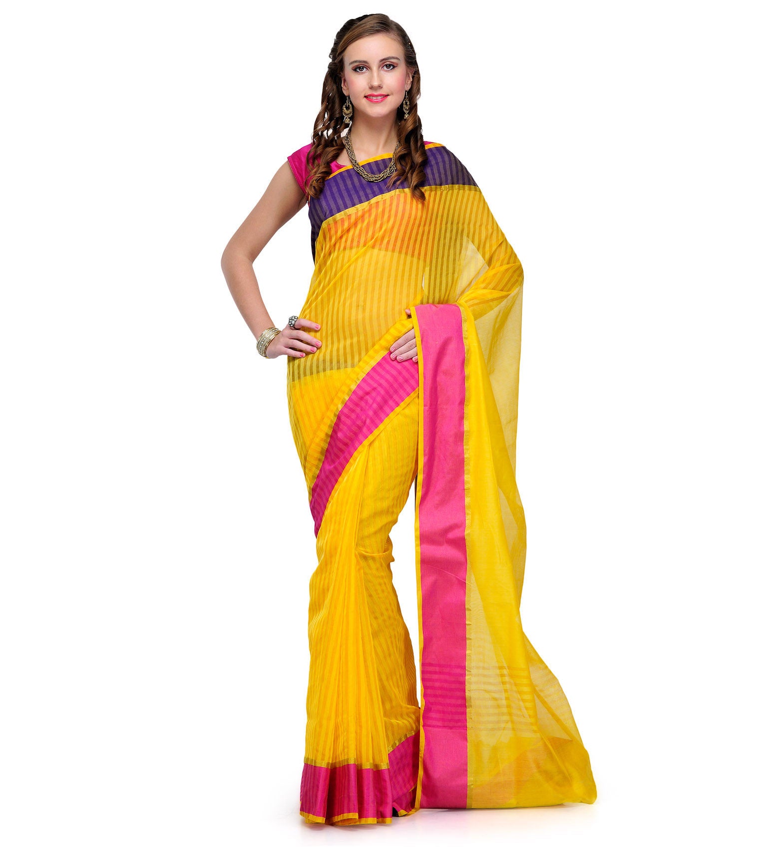 Yellow Supernet Banarasi Saree