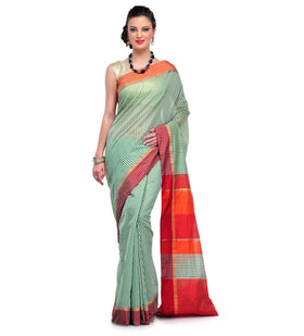 Green Chanderi Cotton Banarasi Saree