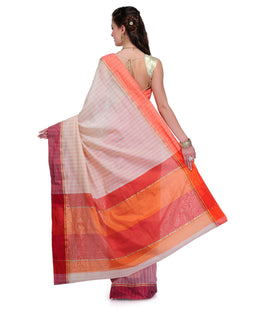 Beige & Pink Chanderi Cotton Banarasi Saree