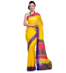 Yellow Supernet Banarasi Saree