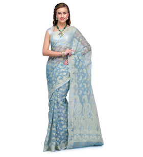 Azure Blue Supernet Banarasi Saree