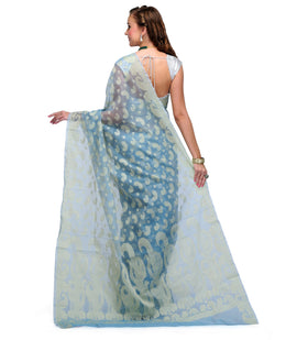 Azure Blue Supernet Banarasi Saree