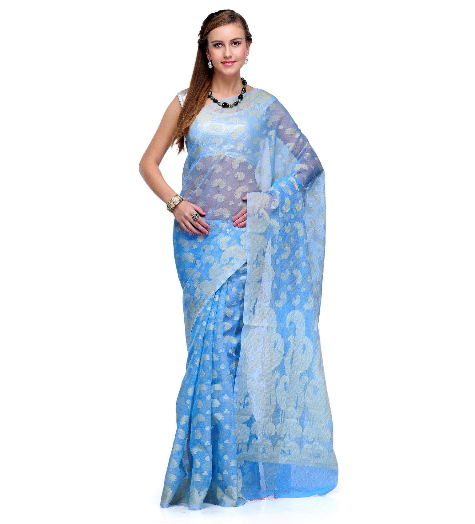 Sky Blue Supernet Banarasi Saree