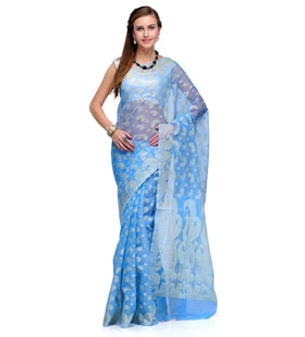 Sky Blue Supernet Banarasi Saree