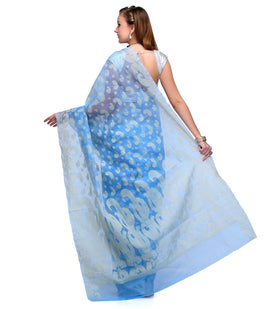 Sky Blue Supernet Banarasi Saree