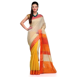 Beige & Golden Chanderi Cotton Banarasi Saree