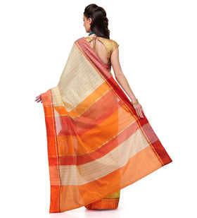 Beige & Golden Chanderi Cotton Banarasi Saree