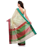 Beige & Green Chanderi Cotton Banarasi Saree