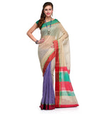 Beige & Violet Chanderi Cotton Banarasi Saree