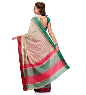 Beige & Violet Chanderi Cotton Banarasi Saree