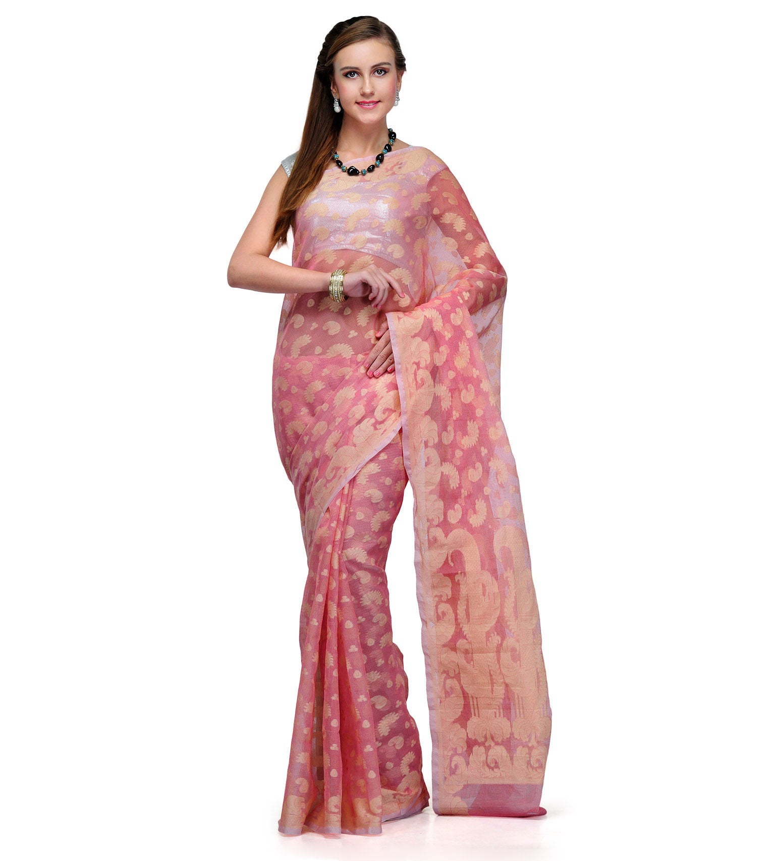 Pink Supernet Banarasi Saree