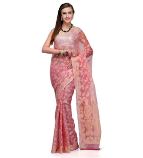 Pink Supernet Banarasi Saree