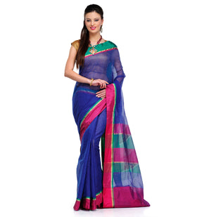 Navy Blue Supernet Banarasi Saree