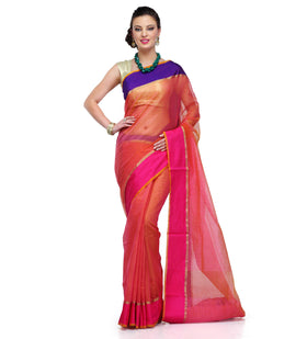 Peach Supernet Banarasi Saree