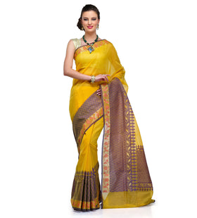 Yellow Supernet Banarasi Saree