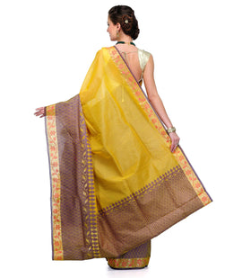 Yellow Supernet Banarasi Saree