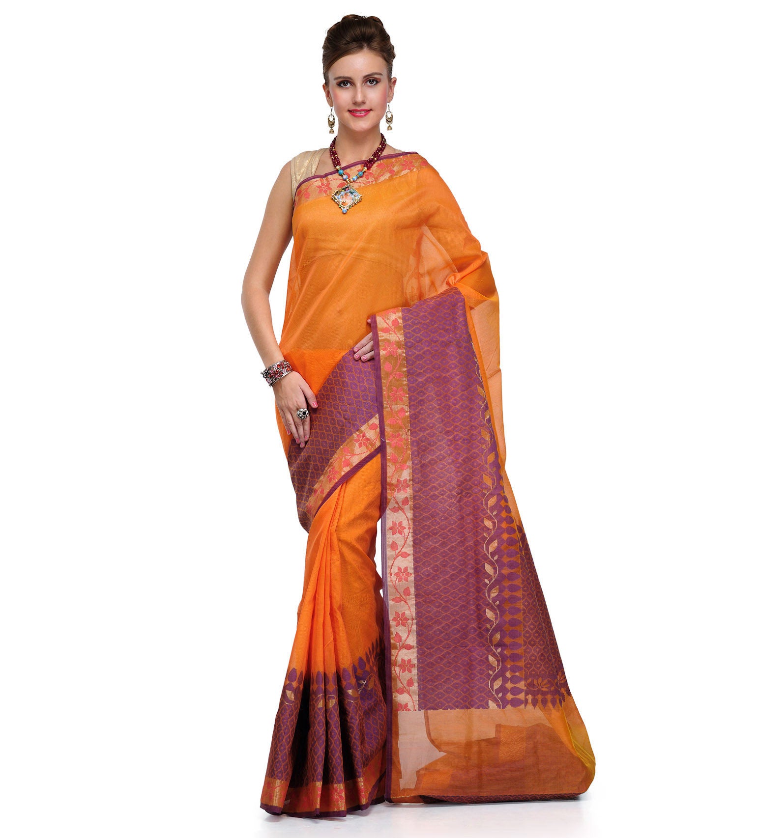 Orange Supernet Banarasi Saree