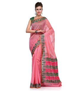 Pink Supernet Banarasi Saree