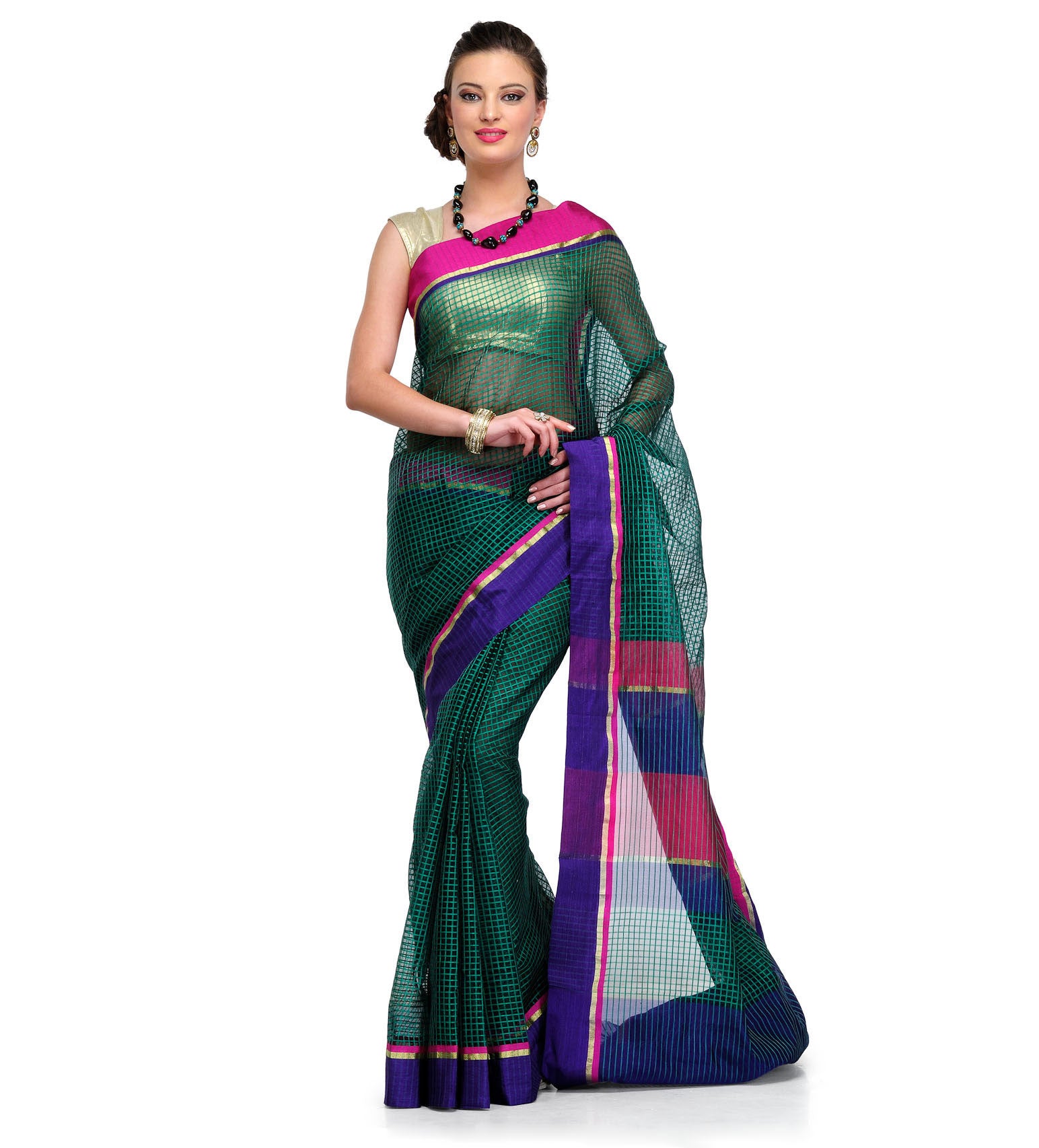 Green Supernet Banaras Saree