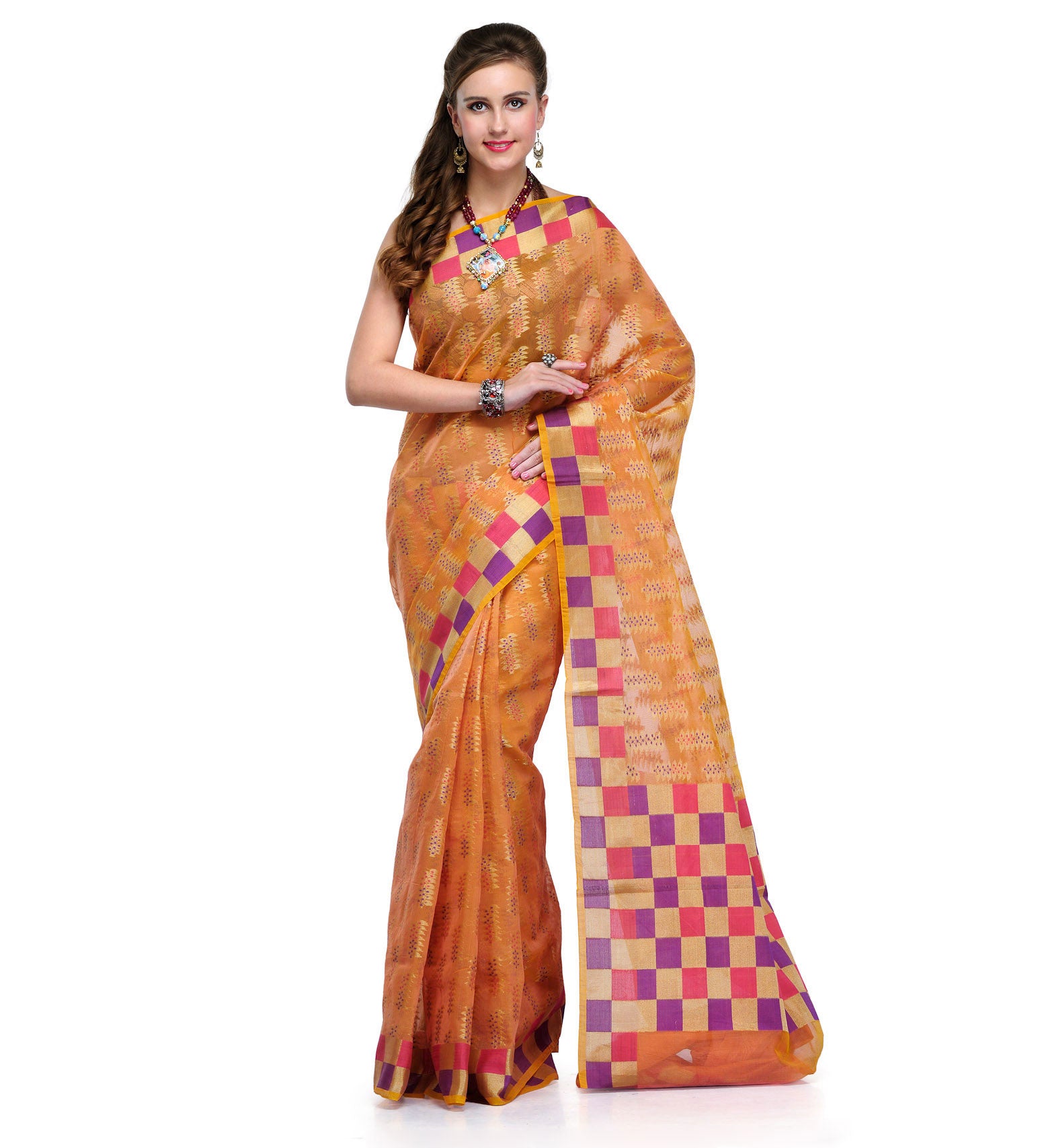 Peach Supernet Banarasi Saree