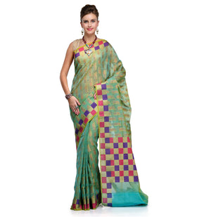 Sea Green Supernet Banarasi Saree