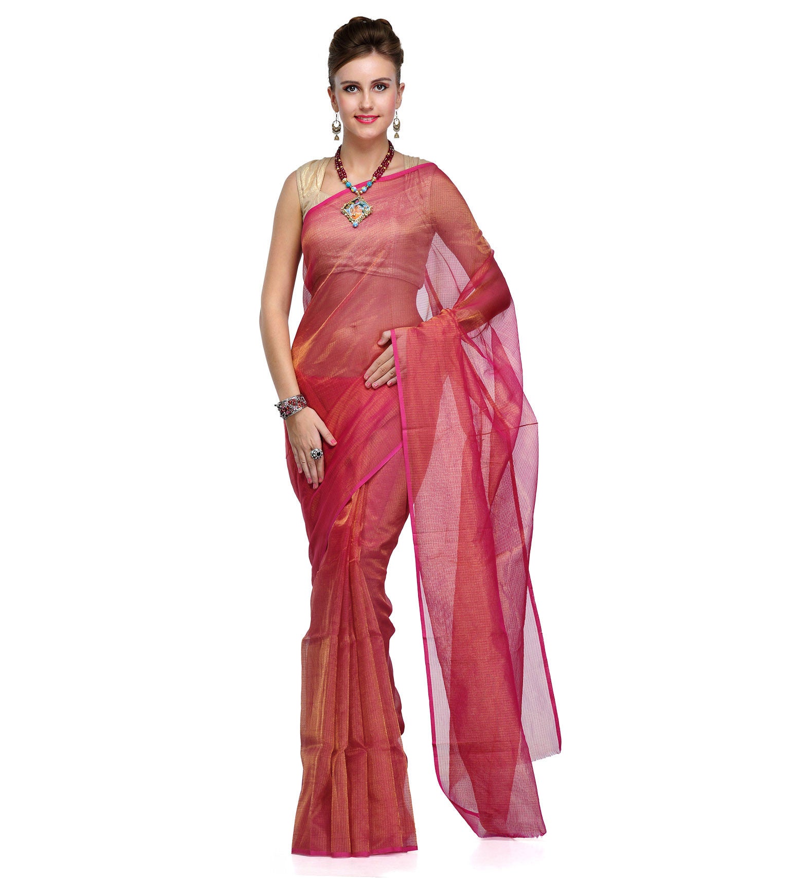 Pink Supernet Banarasi Saree