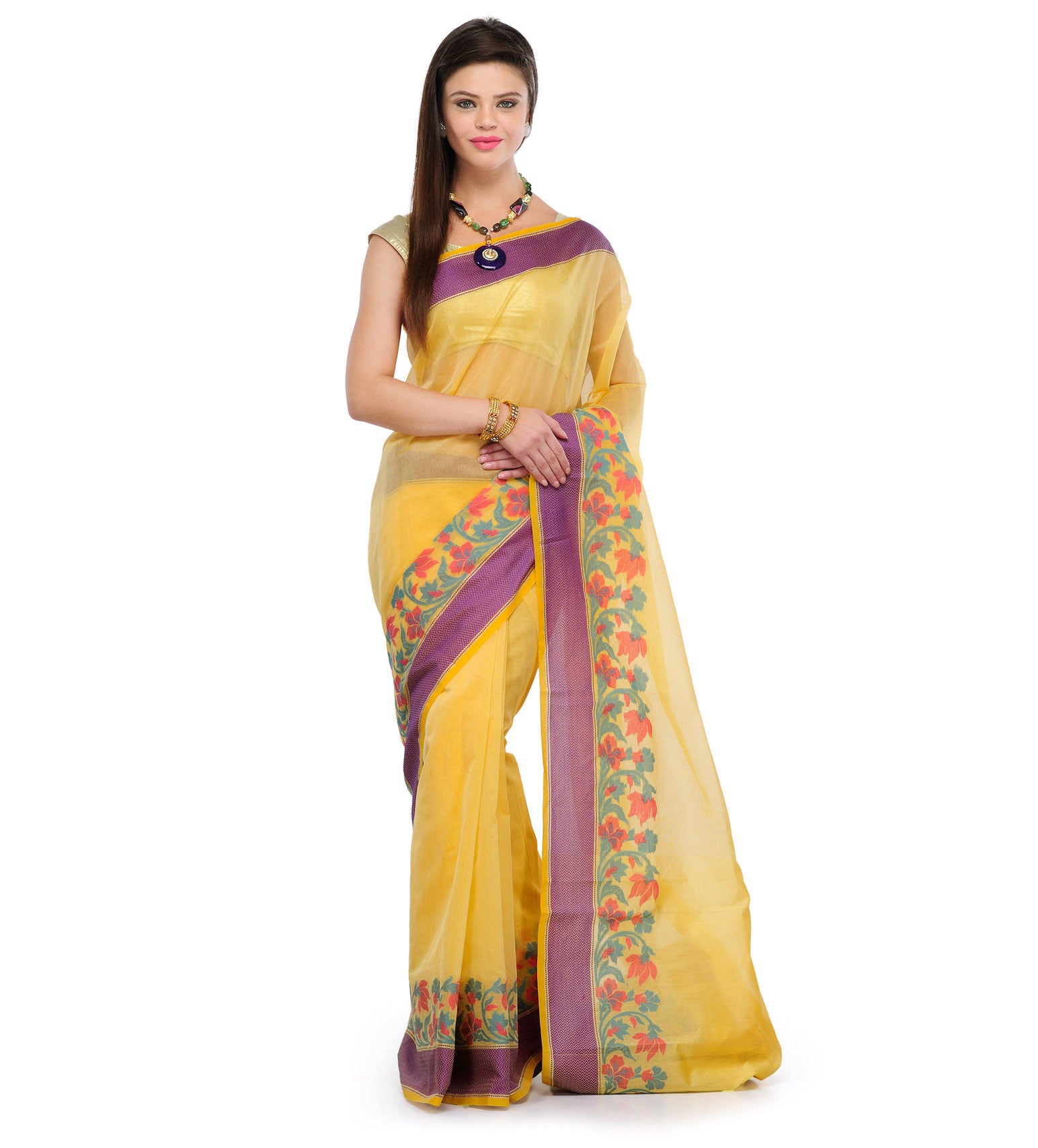 Yellow Supernet Banarasi Saree