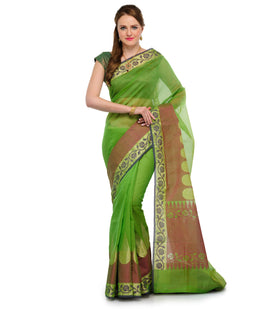 Green Supernet Banarasi Saree