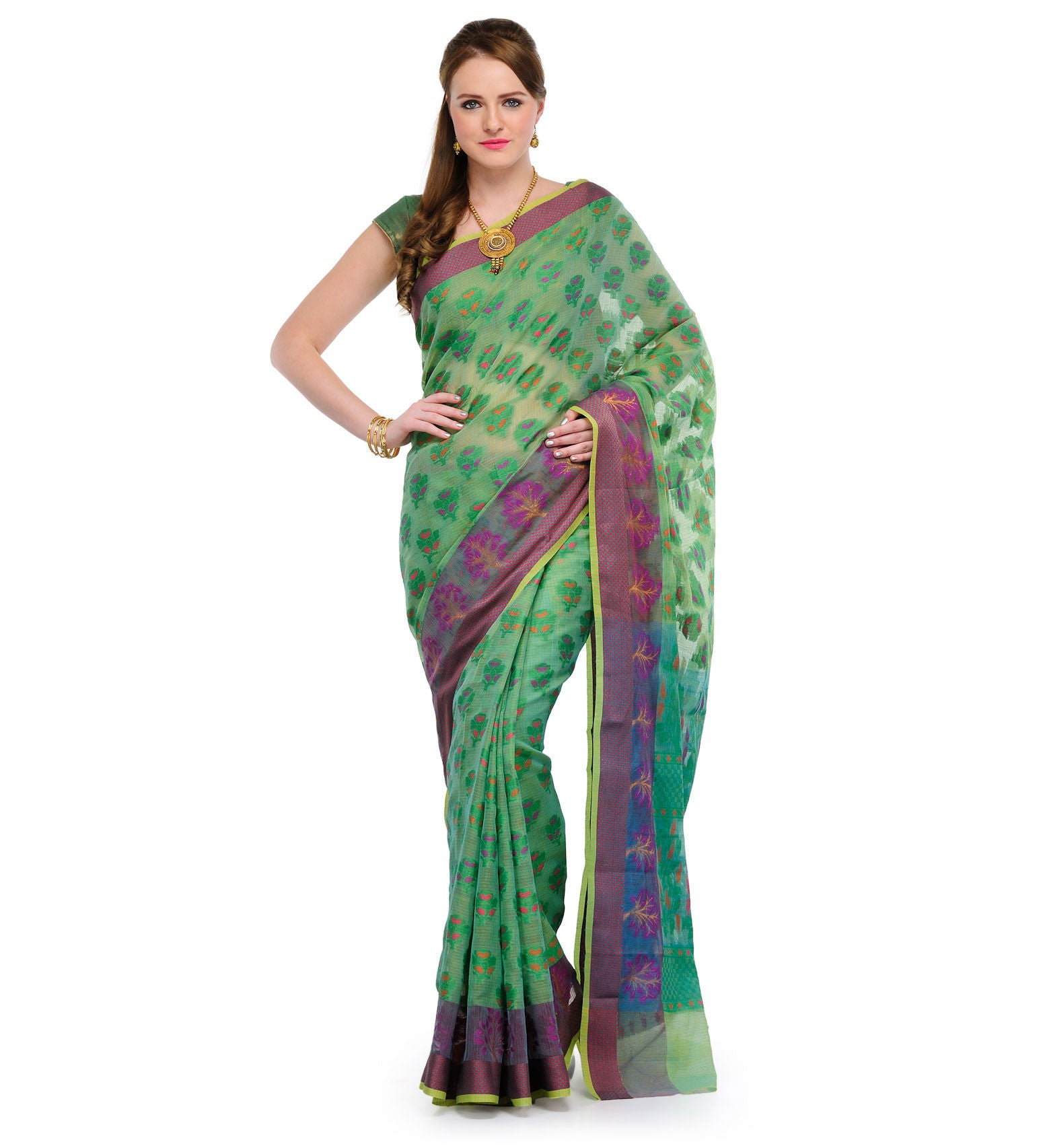 Green Kota Cotton Banarasi Saree