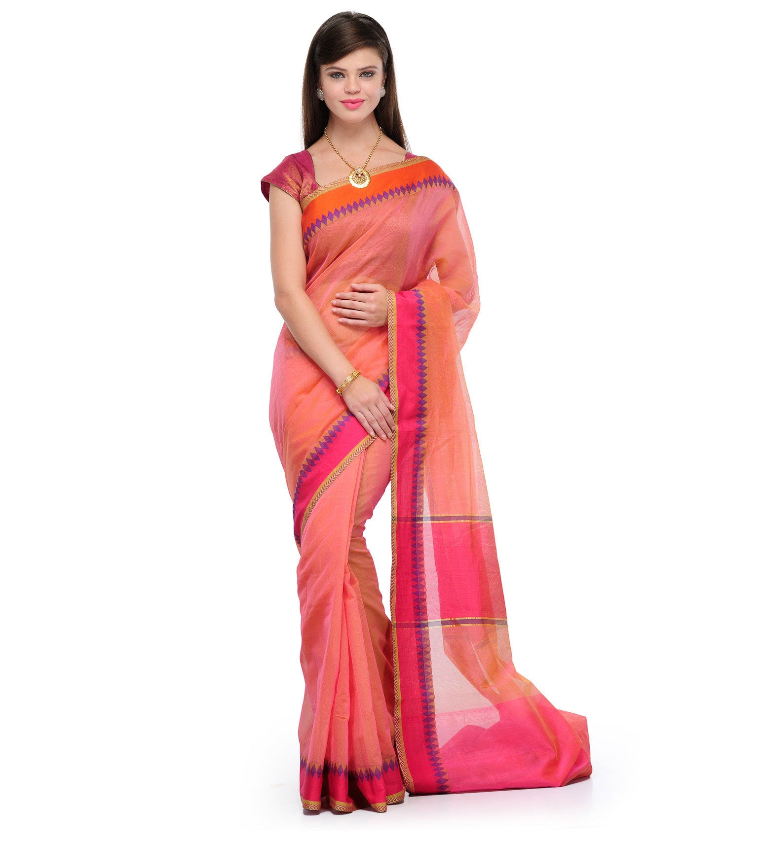 Pink Supernet Banarasi Saree