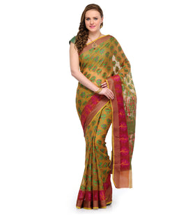 Mustard Kota Cotton Banarasi Saree