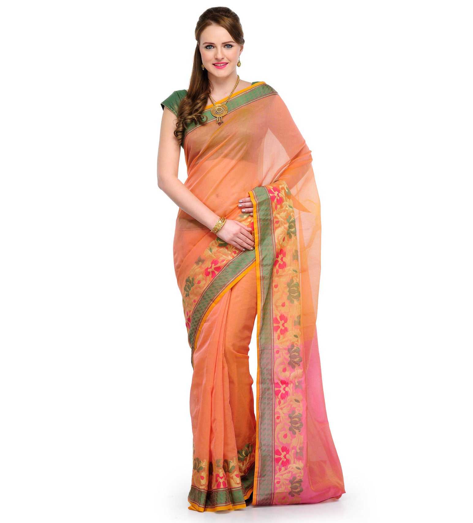 Peach Supernet Banarasi Saree