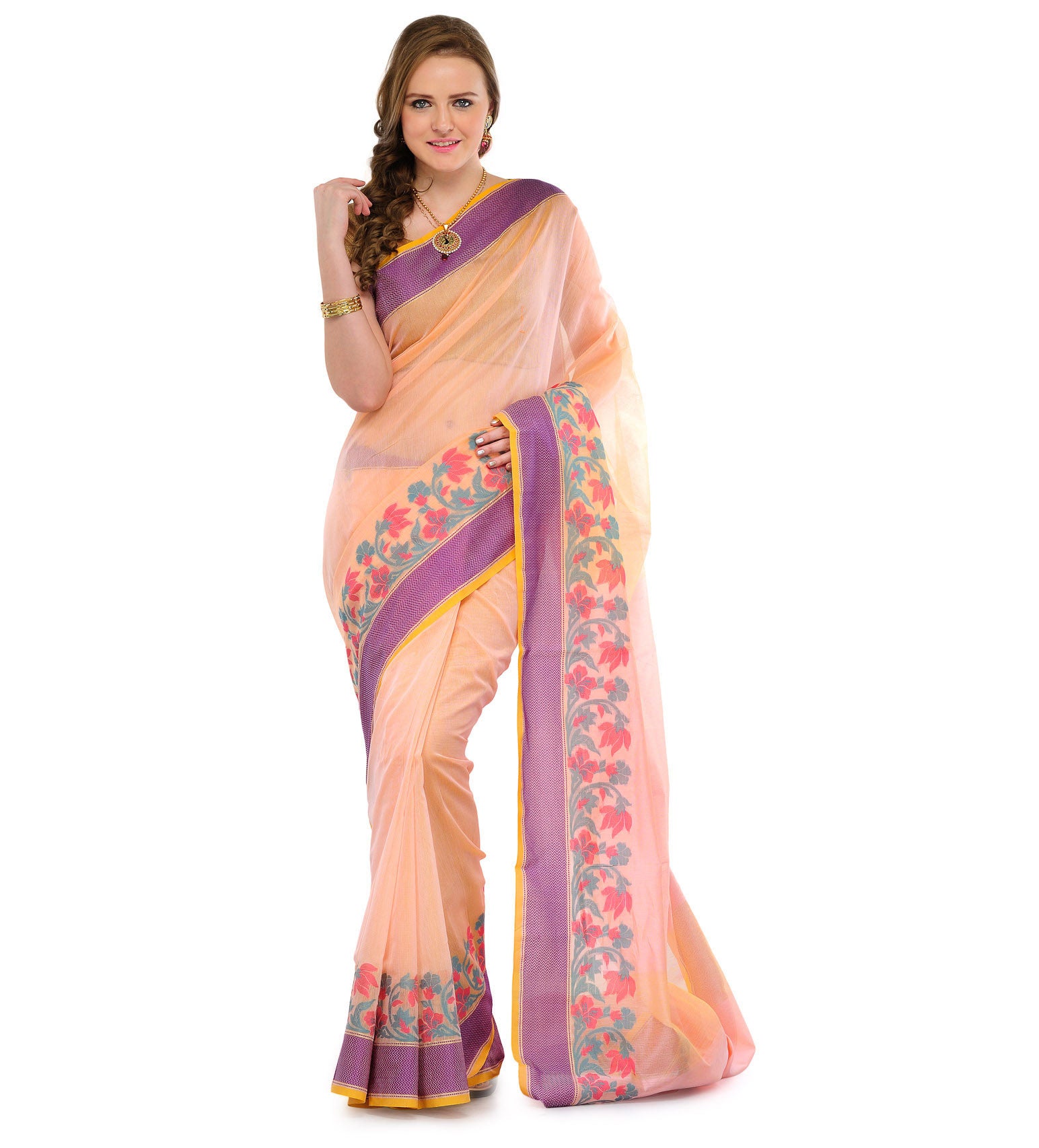 Peach Supernet Banarasi Saree