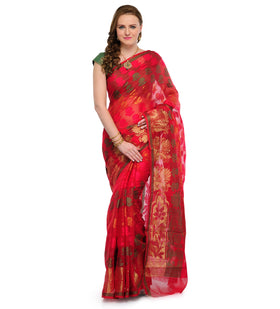 Red Kota Cotton Banarasi Saree