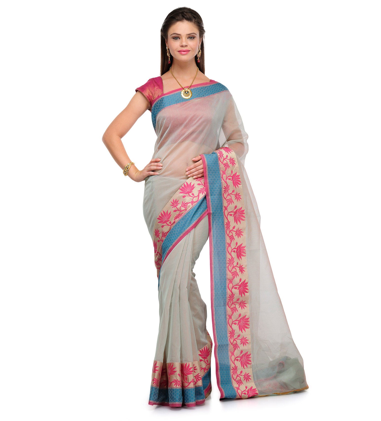 Grey Supernet Banarasi Saree